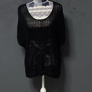 Soho Jeans New York Crochet Top Womens S Black Knit Short Sleeve Cottagegore